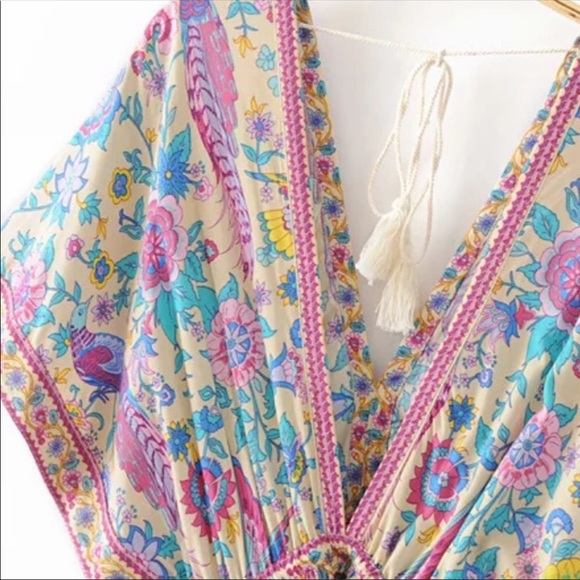 Boho Floral LoveBird Gypsy Print Maxi Long Dress - Picture 4 of 10